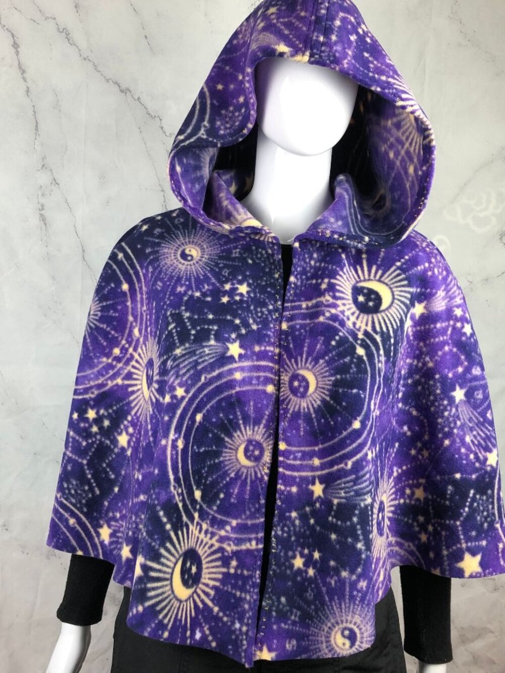 purple gold Celestial Constellation Fleece Hooded Capelet LARP Cosplay Cloak